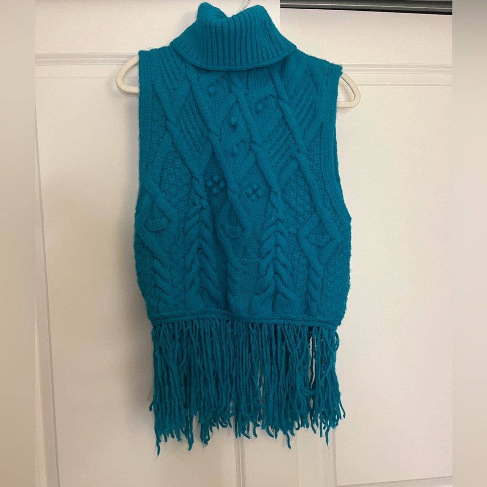 Zara Turquoise Cable Knit Turtleneck Sweater Vest